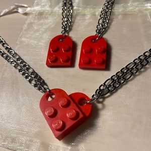 red lego heart necklaces